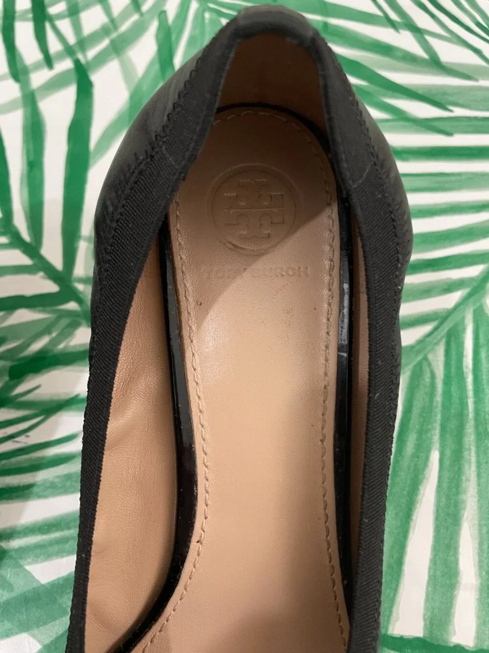 Tory Burch Jolie Black Leather Wedge Pumps Women's Size 10.5